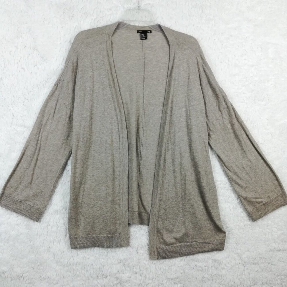 H&M Womens Sweater‎ Cardigan Open Front Knit Oatmeal Basic Capsule Long M